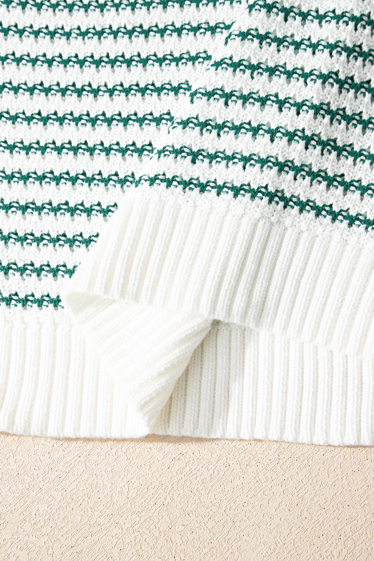 Green Stripe Ribbed Trim Loose Fit Knitted Sweater Vest