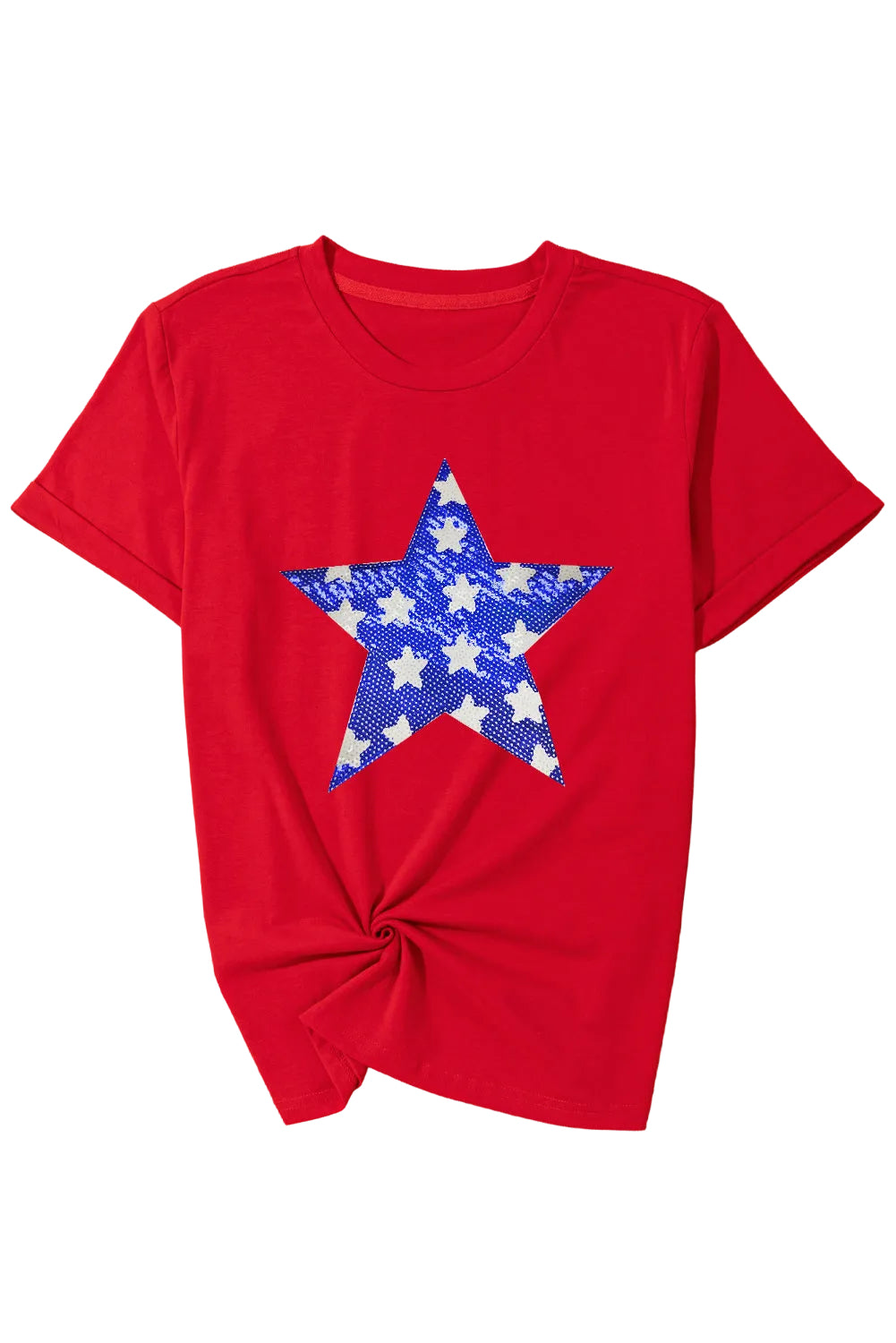 Red Sequin Star Graphic Crewneck T Shirt