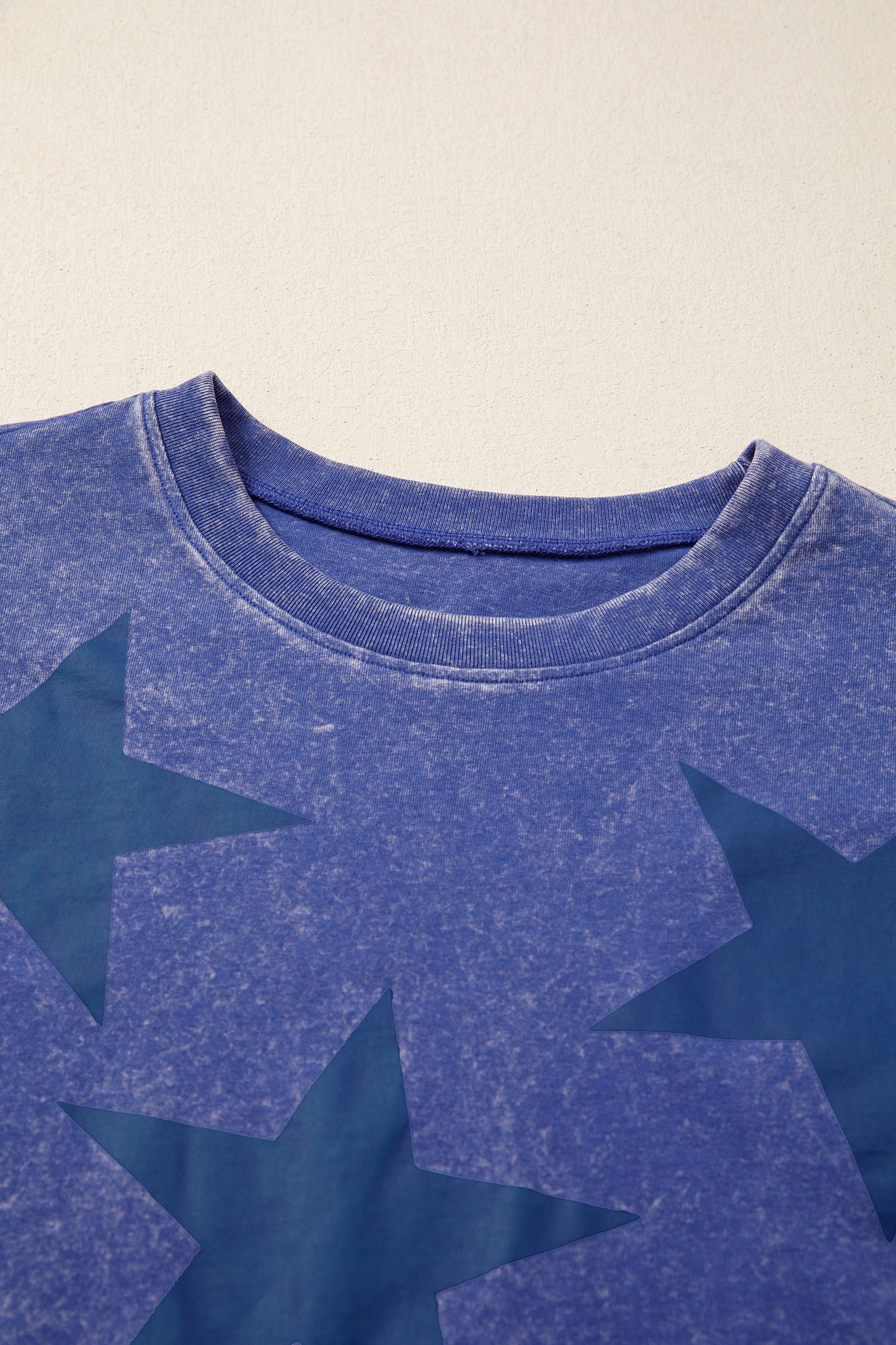 Blue Independence Day Star Printed Mineral Wash T Shirt