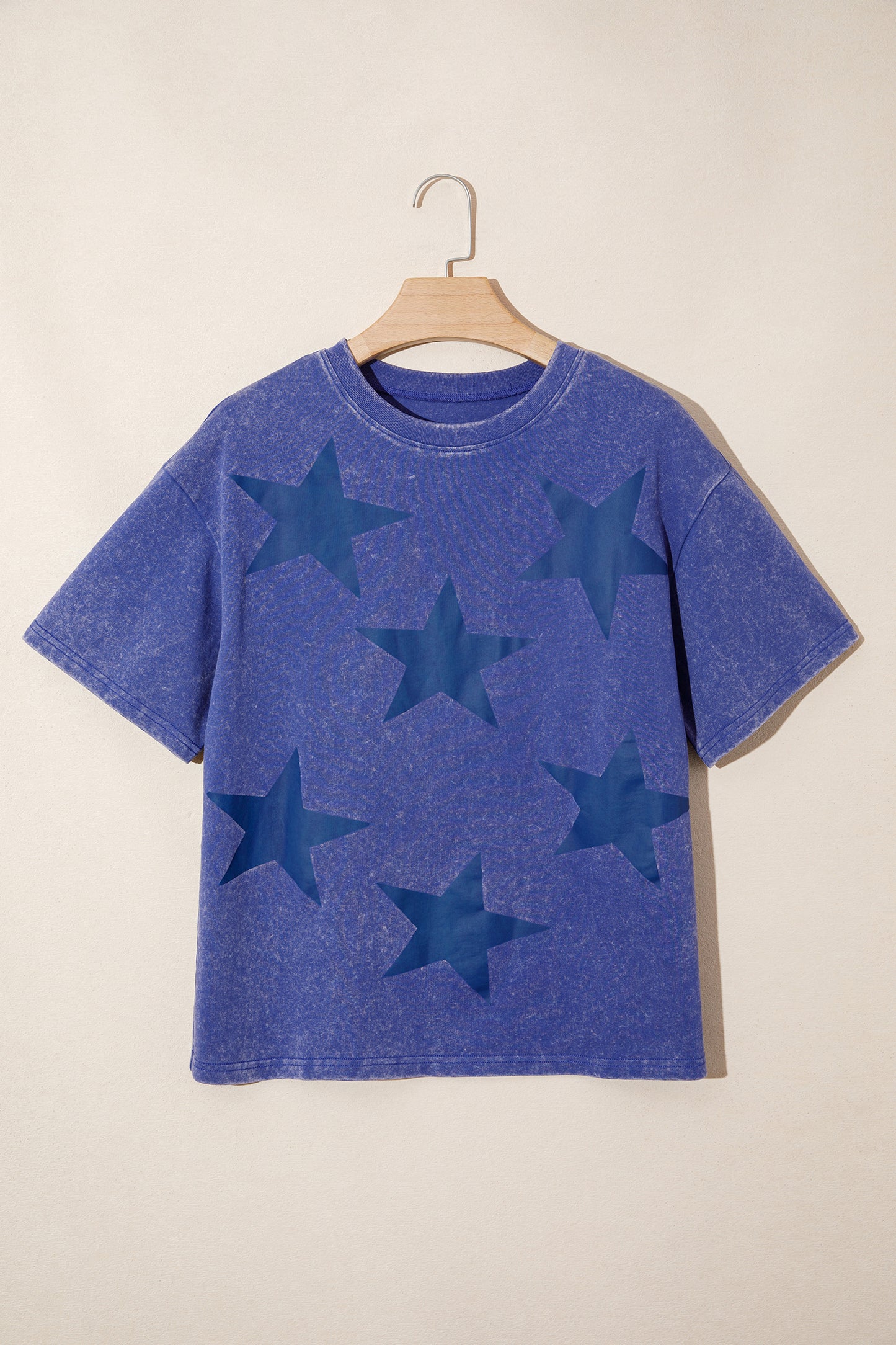 Blue Independence Day Star Printed Mineral Wash T Shirt